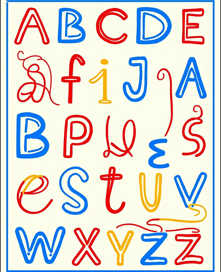 Playful Alphabet Red Blue Yellow Letters Rug