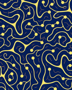 Navy Yellow Abstract Nerve Synapse Rug