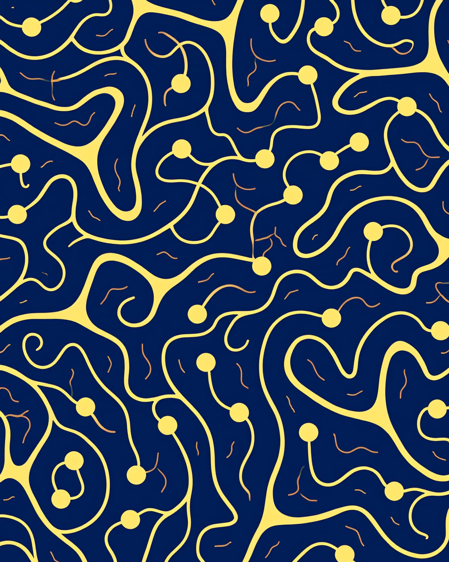 Navy Yellow Abstract Nerve Synapse Rug