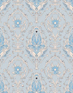 Pale Blue Baroque Floral Damask Rug