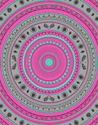 Pink Turquoise Gray Concentric Mandala Rug