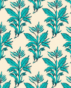 Teal Branch Botanical Cream Background Rug