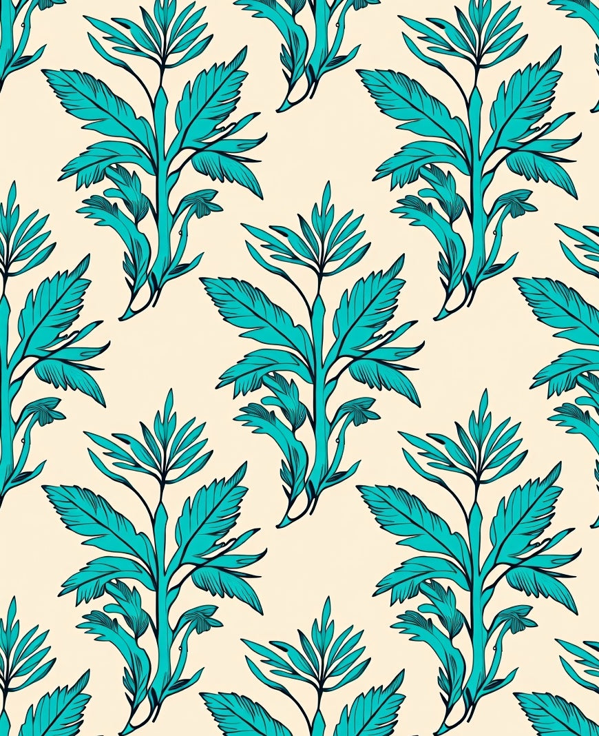 Teal Branch Botanical Cream Background Rug