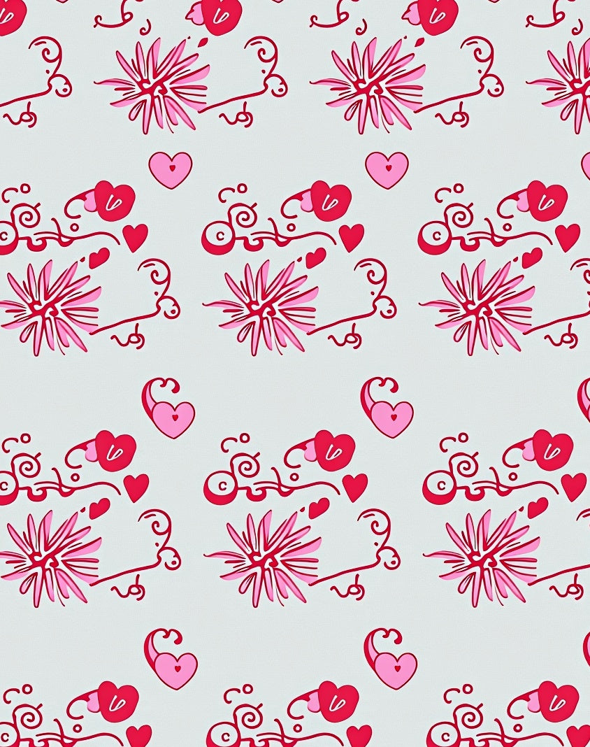 Whimsical Pink Heart Floral Swirl Rug