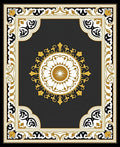Ornate Gold Black White Medallion Border Rug
