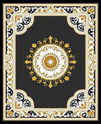Ornate Gold Black White Medallion Border Rug