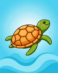 Cute Green Turtle Orange Shell Ocean Waves Rug