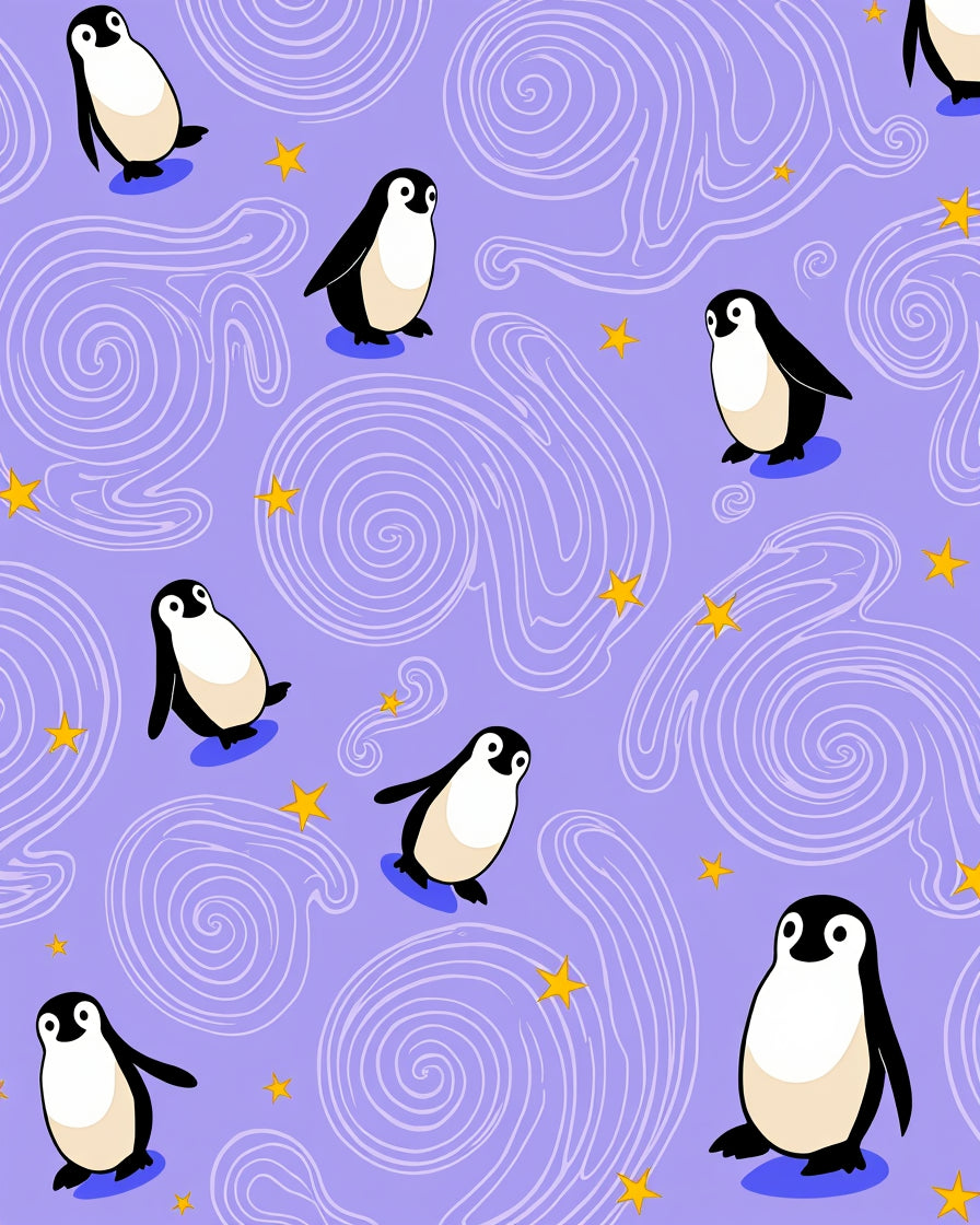 Whimsical Penguin Swirl Starry Night Rug