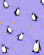 Whimsical Penguin Swirl Starry Night Rug