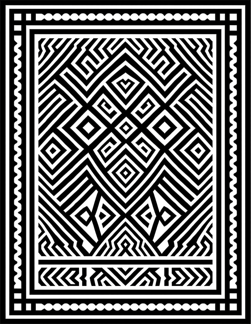 Black White Interlocking Geometric Square Rug