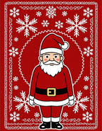 Festive Red Santa Snowflake Border Rug
