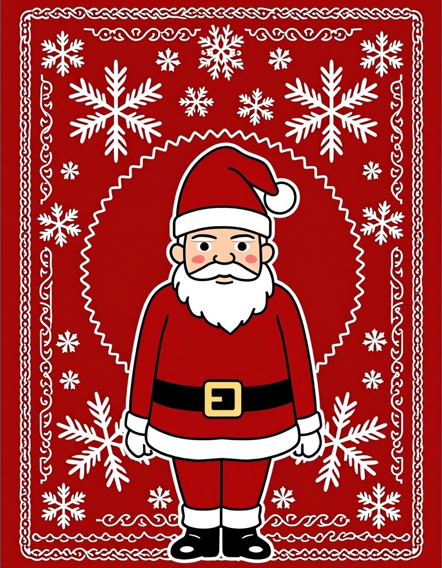 Festive Red Santa Snowflake Border Rug