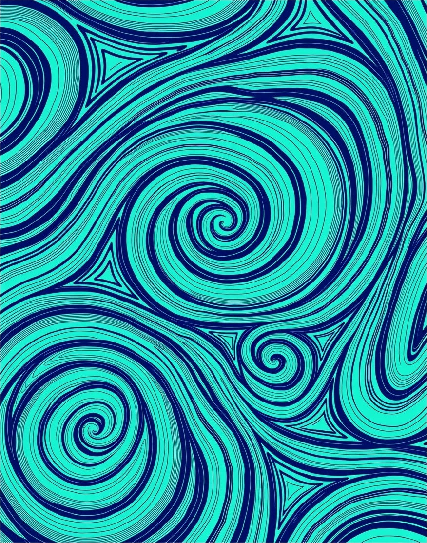 Deep Blue Swirling Aqua Curves Rug