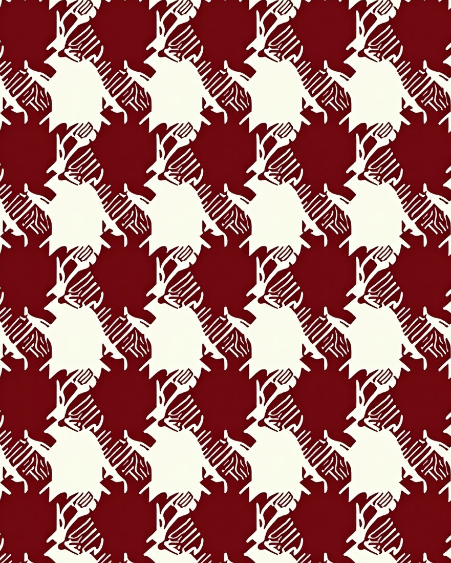 Deep Red Ivory Houndstooth Tree Branch Rug