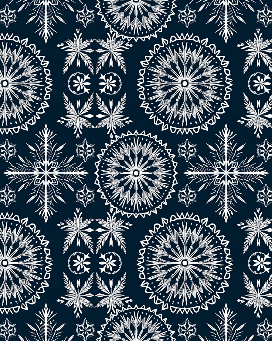 Snowflake Medallion Navy White Rug