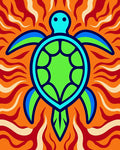 Vibrant Blue Green Turtle Fire Rug