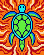 Vibrant Blue Green Turtle Fire Rug