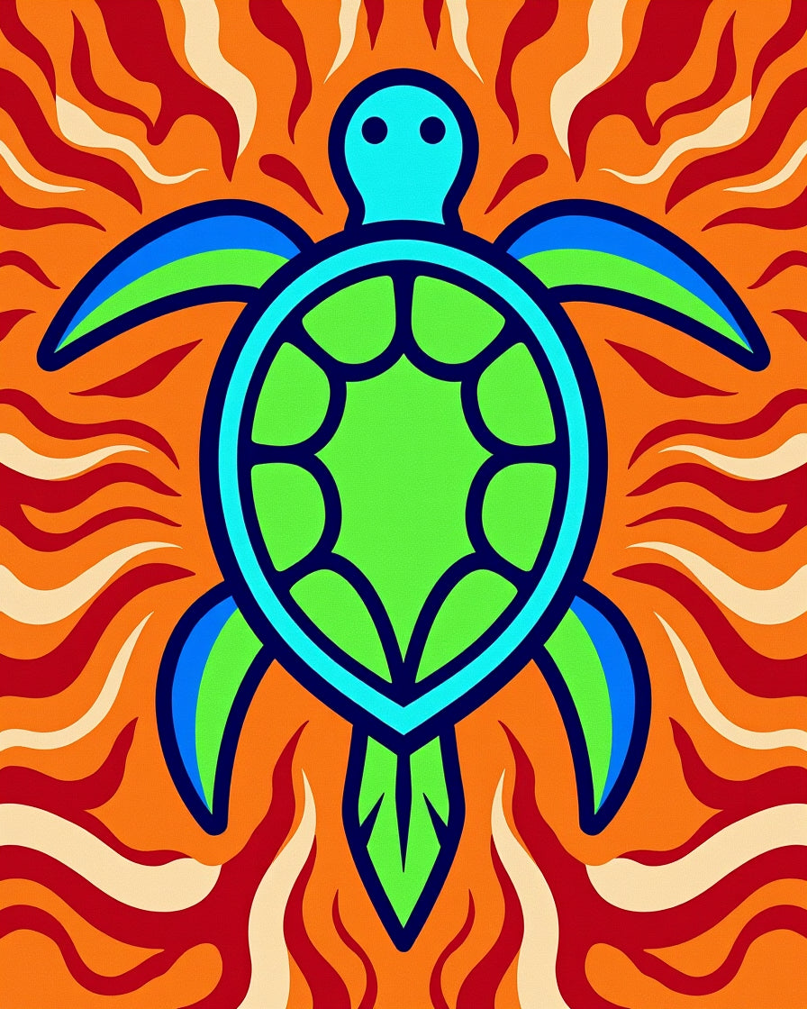 Vibrant Blue Green Turtle Fire Rug