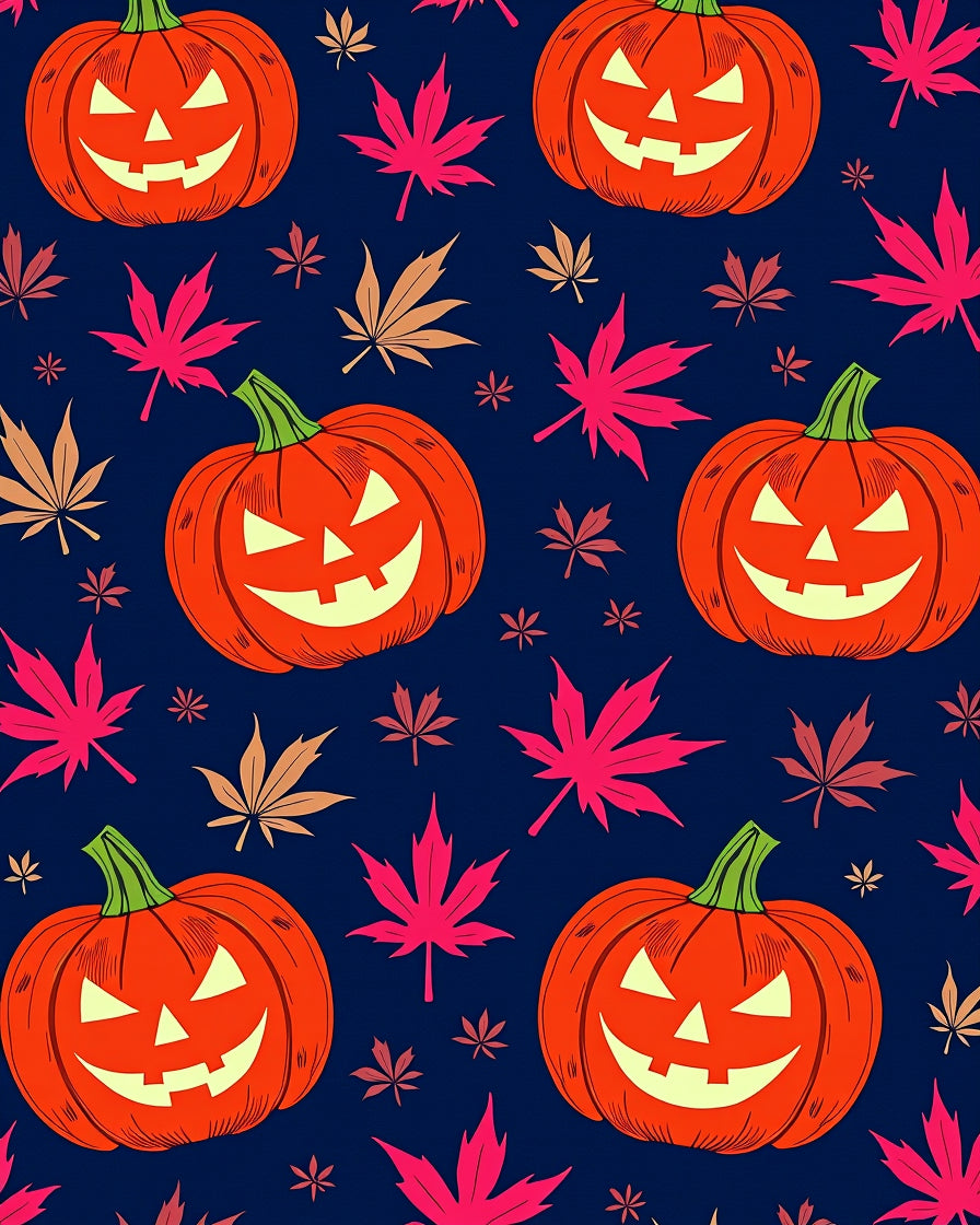 Happy Jack O Lantern Maple Leaf Backdrop Rug