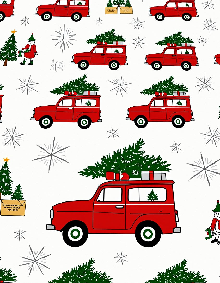 Red Wagon Christmas Tree Delivery Rug