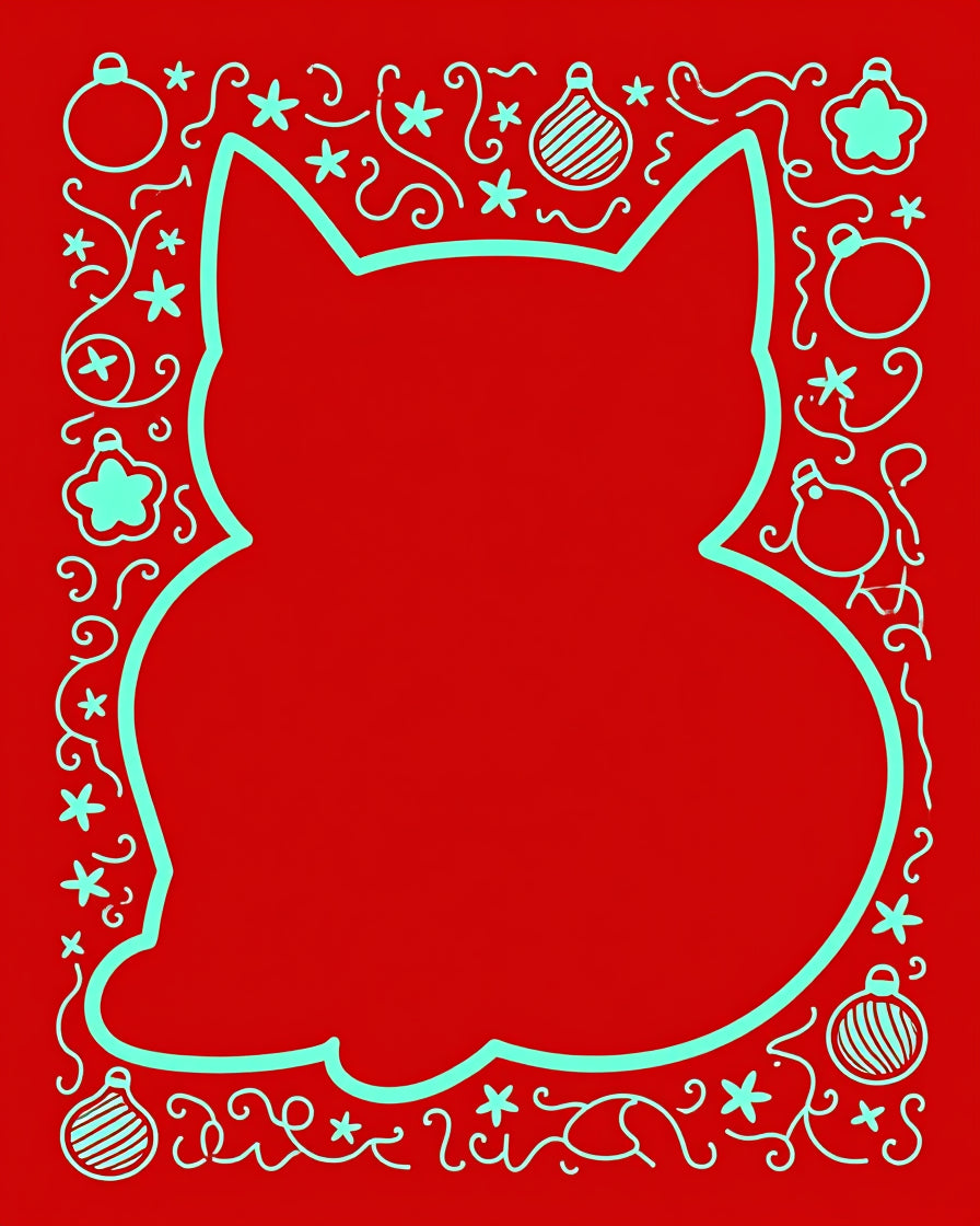 Festive red aqua cat ornaments border Rug