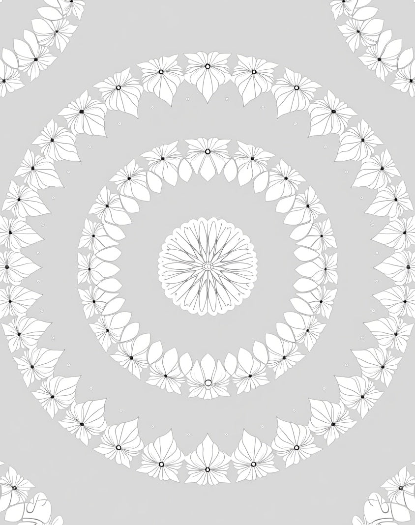 Pale Gray White Blossom Mandala Rug