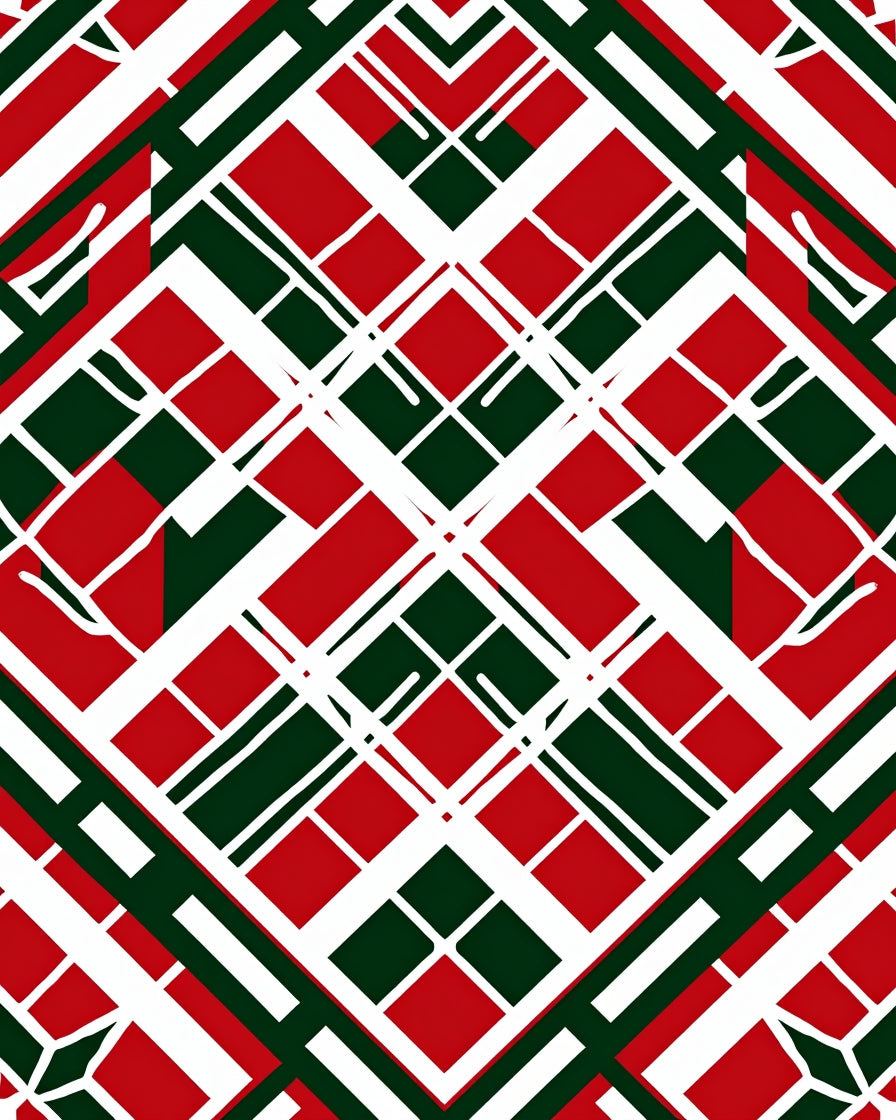 Red Green White Geometric Interlock Rug