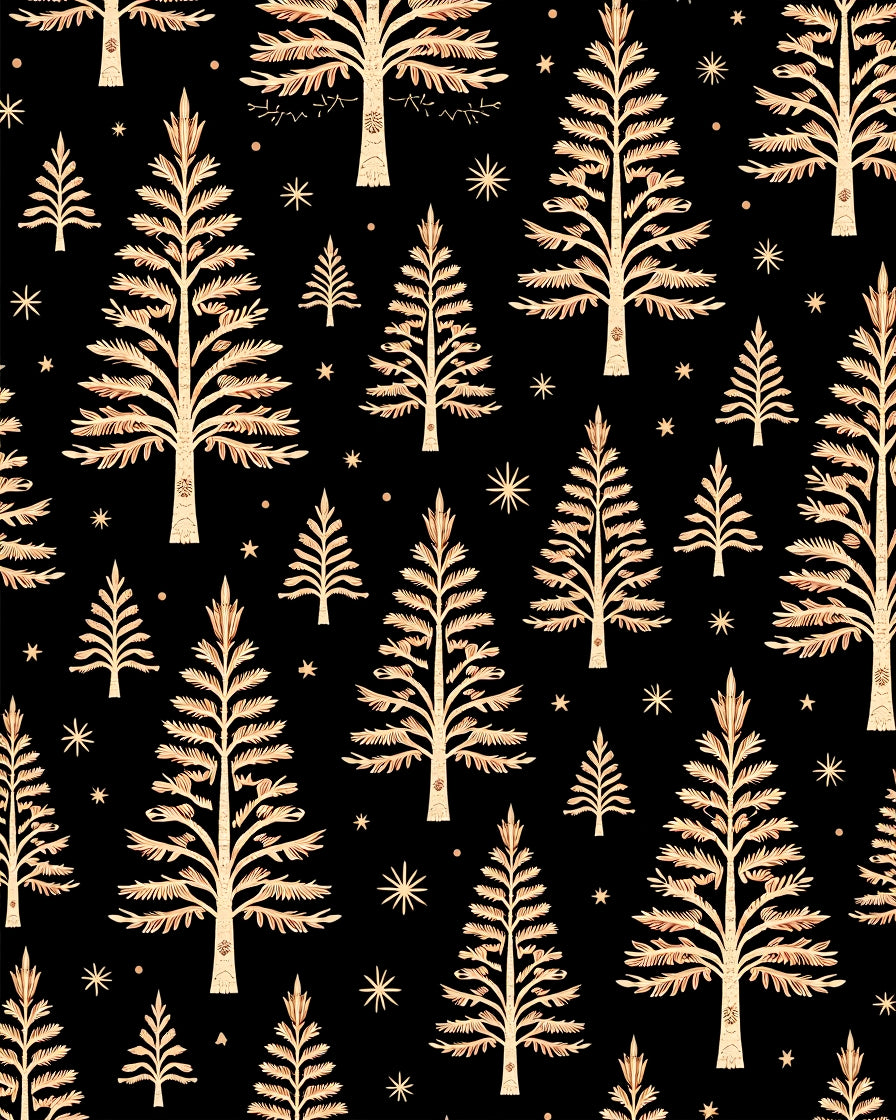 Golden Pine Trees with Stars Rug