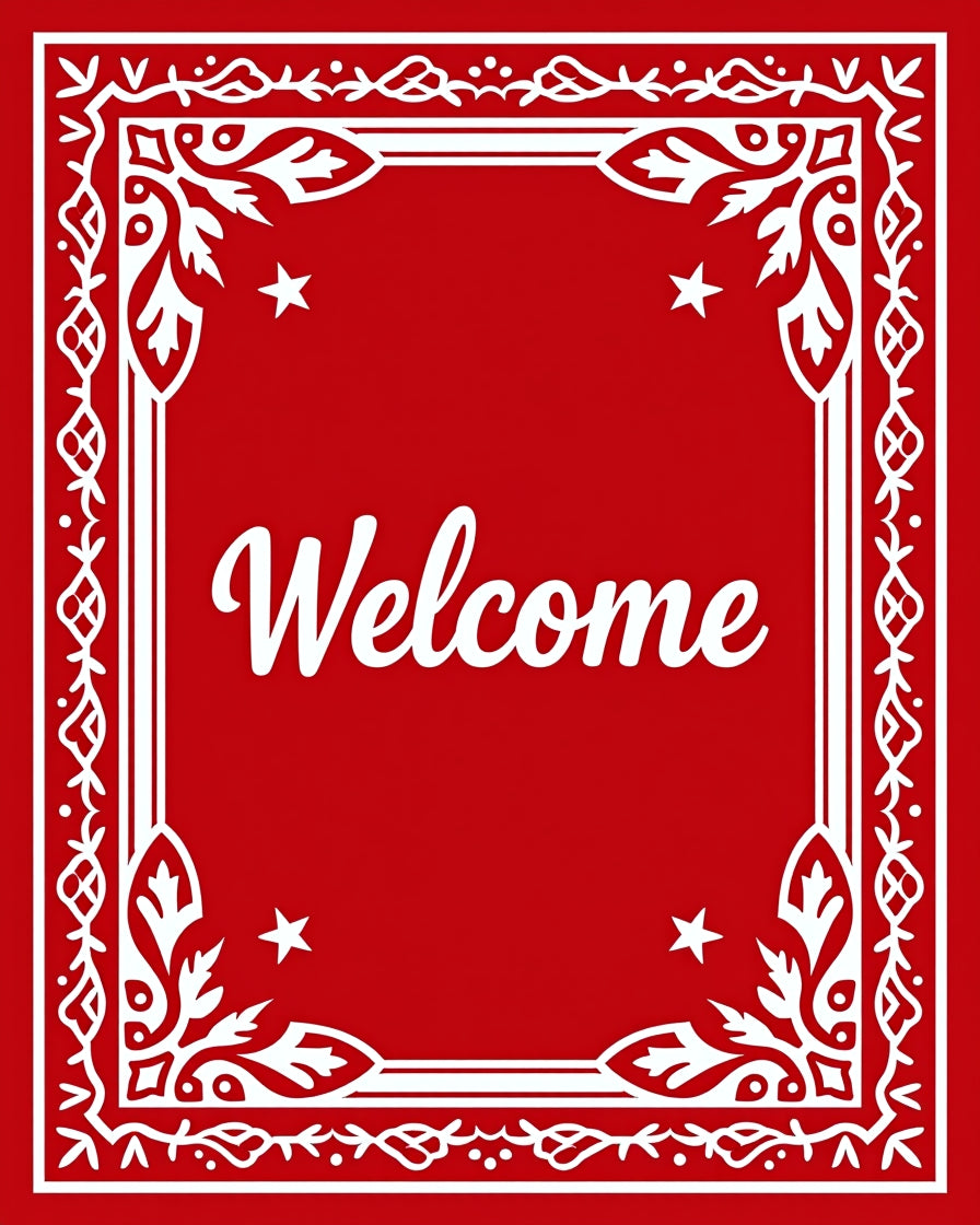 Red White Floral Medallion Welcome Rug