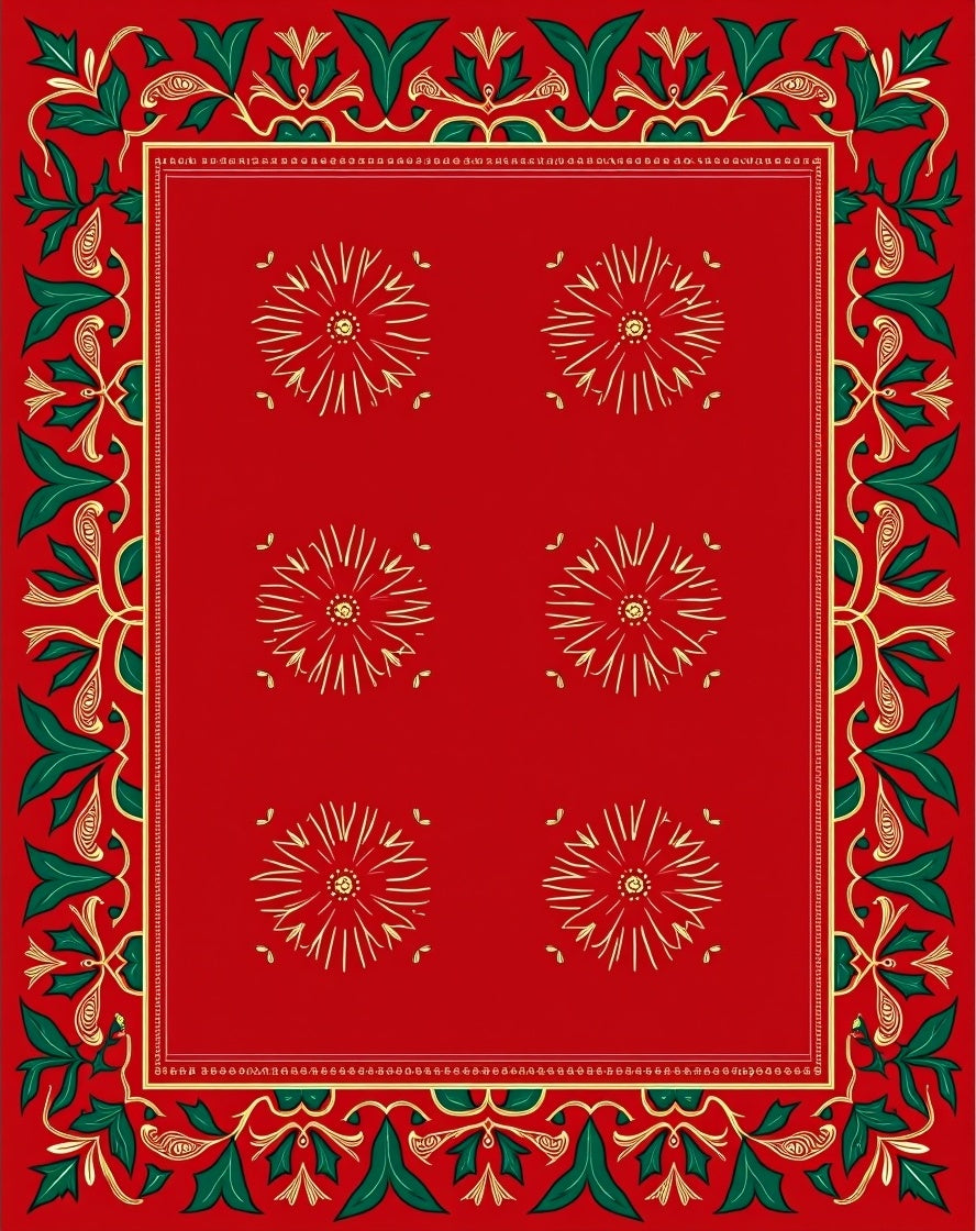 Crimson Red Floral Holly Border Rug