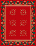 Crimson Red Floral Holly Border Rug