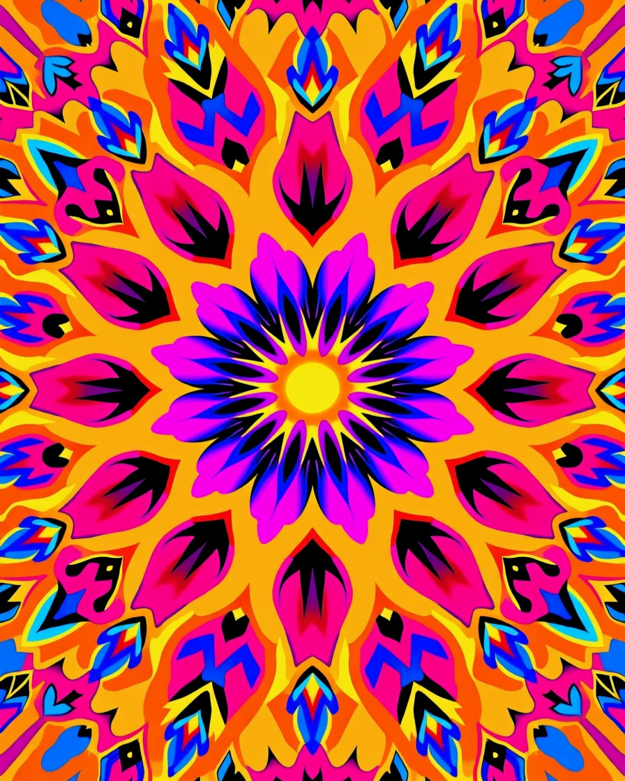 Vibrant Psychedelic Sun Mandala Rug