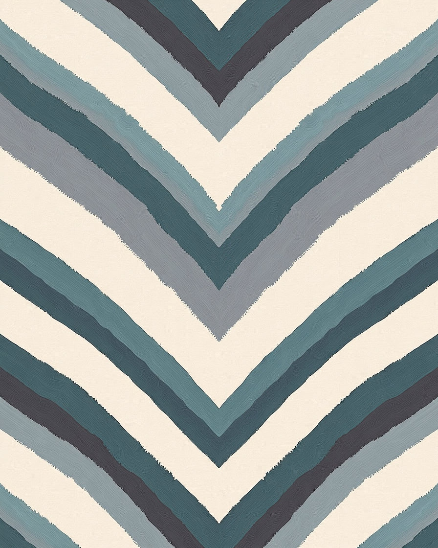Teal Gray Cream Chevron Stripes Rug