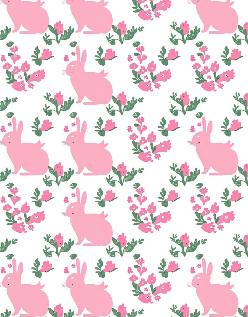 Pink Rabbit Floral Watercolor Rug