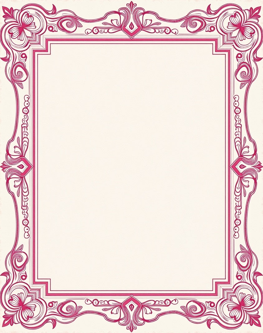 Elegant Pink Floral Scrollwork Border Rug