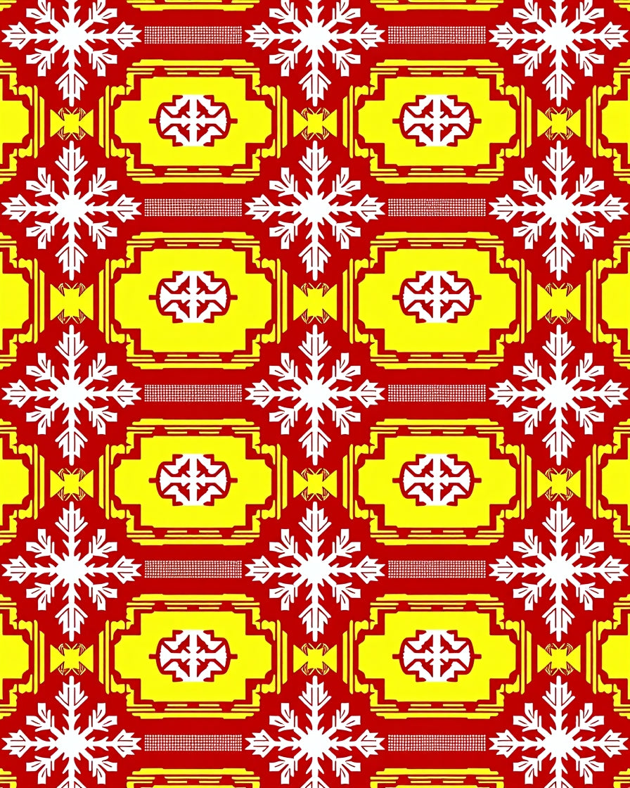 Red Yellow White Snowflake Geometric Rug