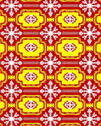 Red Yellow White Snowflake Geometric Rug