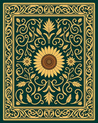 Golden Sunflower Floral Scroll Rug