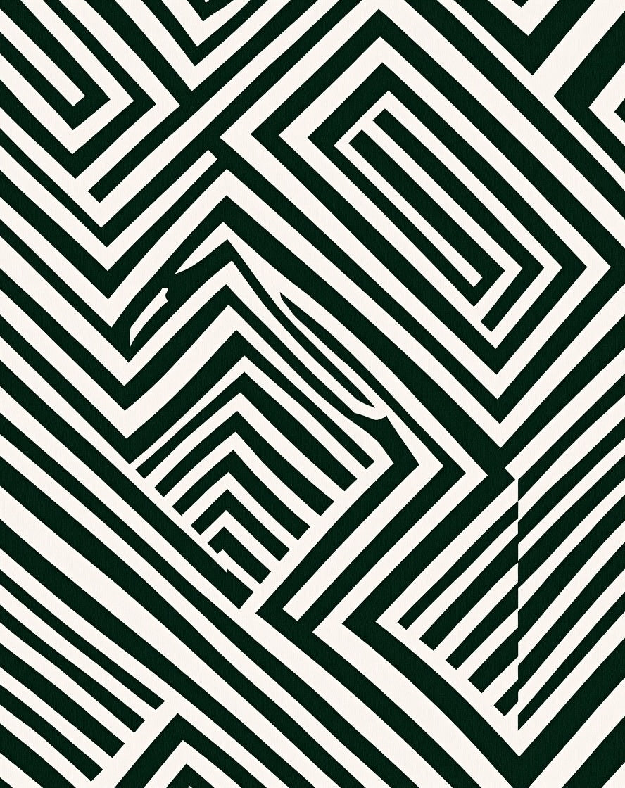 Dark Green White Geometric Maze Rug