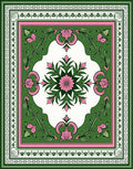 Green Pink Floral Garden Square Rug