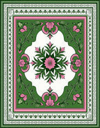 Green Pink Floral Garden Square Rug