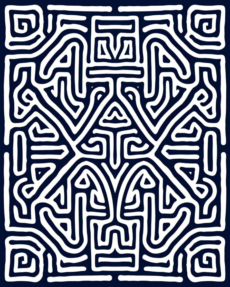 Black White Labyrinth Tribal Rug