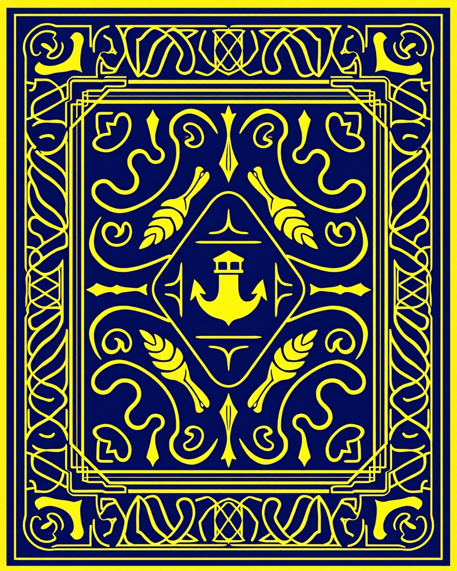 Nautical Navy Blue Yellow Anchor Emblem Rug