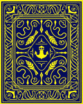 Nautical Navy Blue Yellow Anchor Emblem Rug
