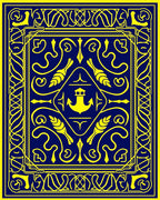 Nautical Navy Blue Yellow Anchor Emblem Rug