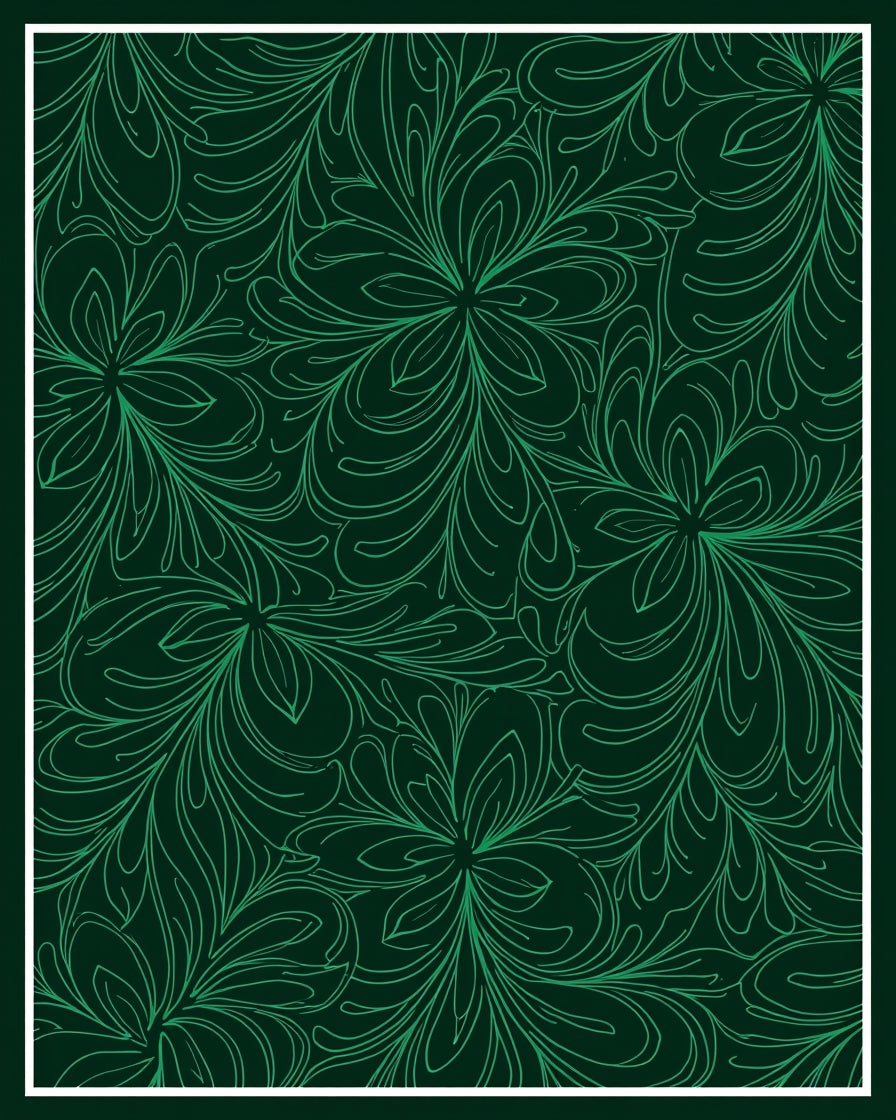 Emerald Green Swirling Floral Outline Rug
