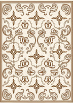 Cream Brown Vintage Scroll Medallion Rug