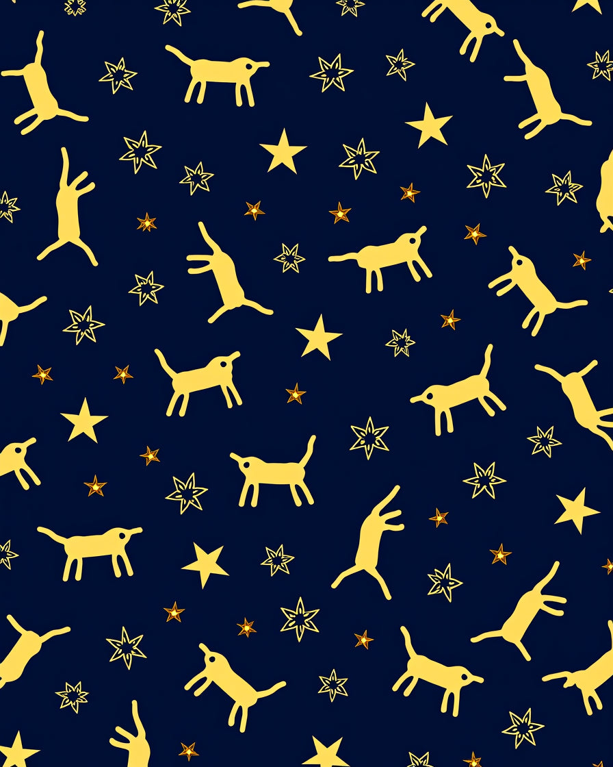 Yellow Dog Stars Night Sky Rug