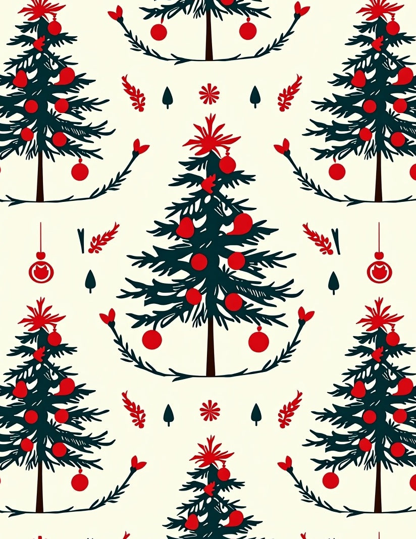 Festive Red Decorated Christmas Trees Rug