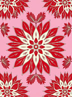 Red Cream Floral Medallion Pink Background Rug